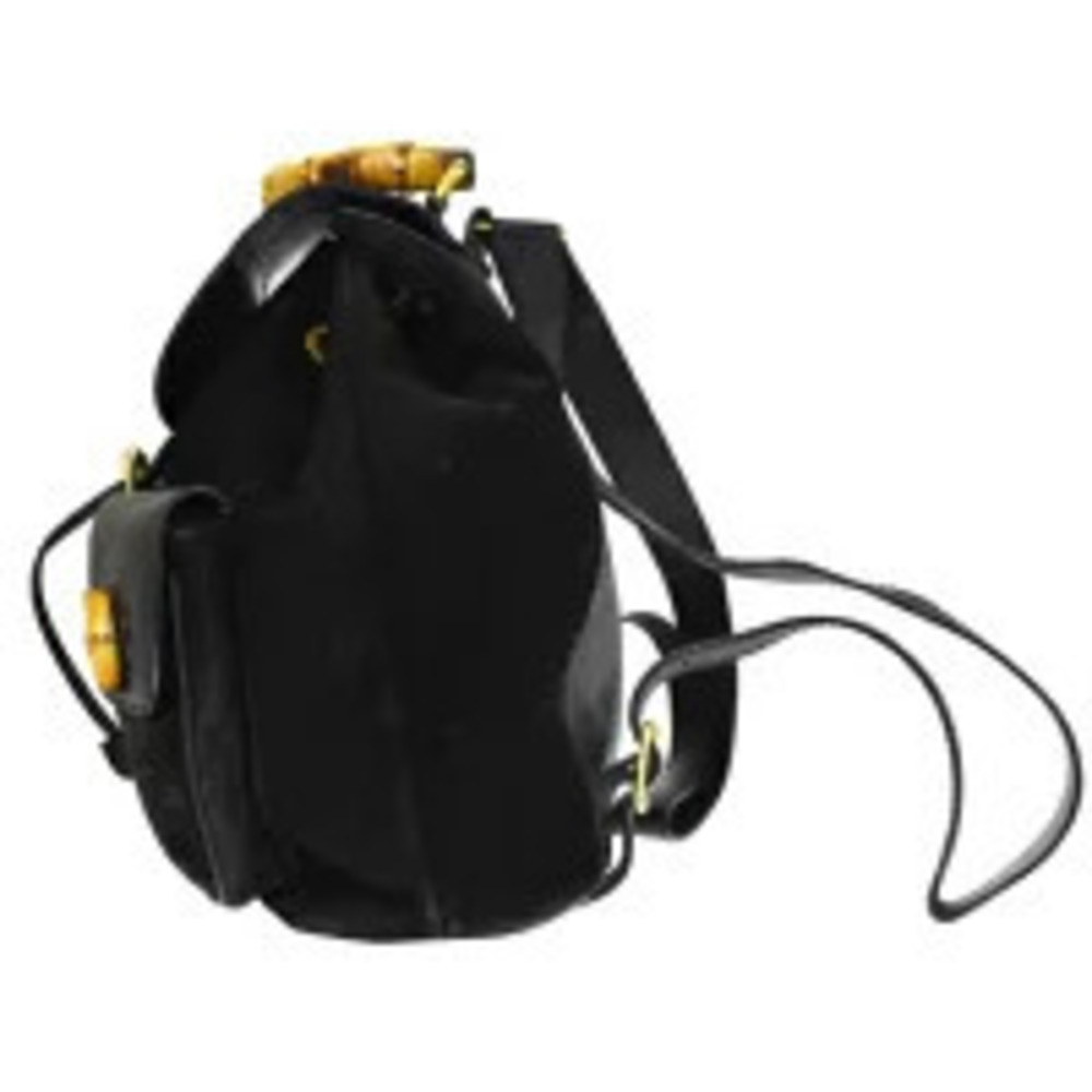 Gucci Leather Black Bag Bamboo Backpack Suede Black
